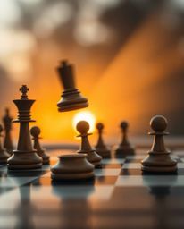 Capturing the dramatic interplay of warm golden hour light and long exposure photography, this image portrays a chessboard wi