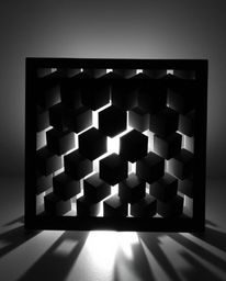 A captivating black and white photograph showcasing a repetitive cube pattern in the style of M.C. Escher's impossible geomet