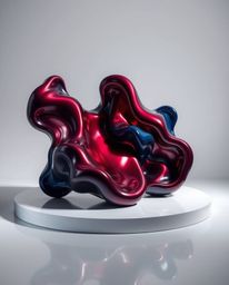 Explore the mesmerizing beauty of sculptural 3D fluid shapes crafted from mercury. This art piece features a highly reflectiv