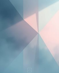 A misty and atmospheric digital sketch showcasing a tight close-up of geometric wallpaper, featuring pastel gradients and a s