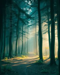 A high-resolution stock photo showcasing a captivating digital glitch effect overlaid on a lush forest scene.  The image feat