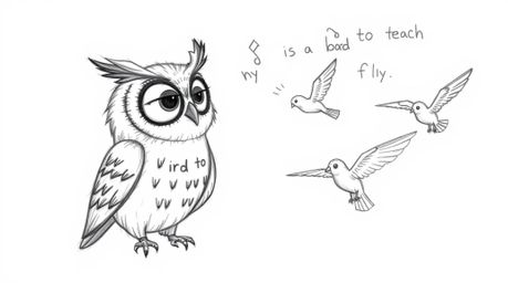 A heartwarming hand-drawn sketch in the style of Pixar portrays a blind owl with textured pencil strokes, dedicated to teachi