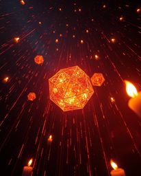 Immerse yourself in a captivating visual experience.  Glitched geometric shapes float serenely within a warm, glowing cybersp