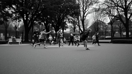 Experience a dramatic slow-motion run through a playground, reimagined in intricate origami style. This timeless and elegant 