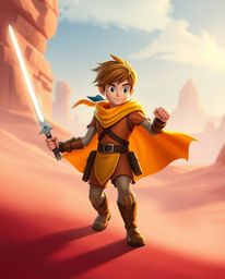Embark on a thrilling desert adventure with a brave Disney-style hero, brought to life with electric, vivid colors and gentle