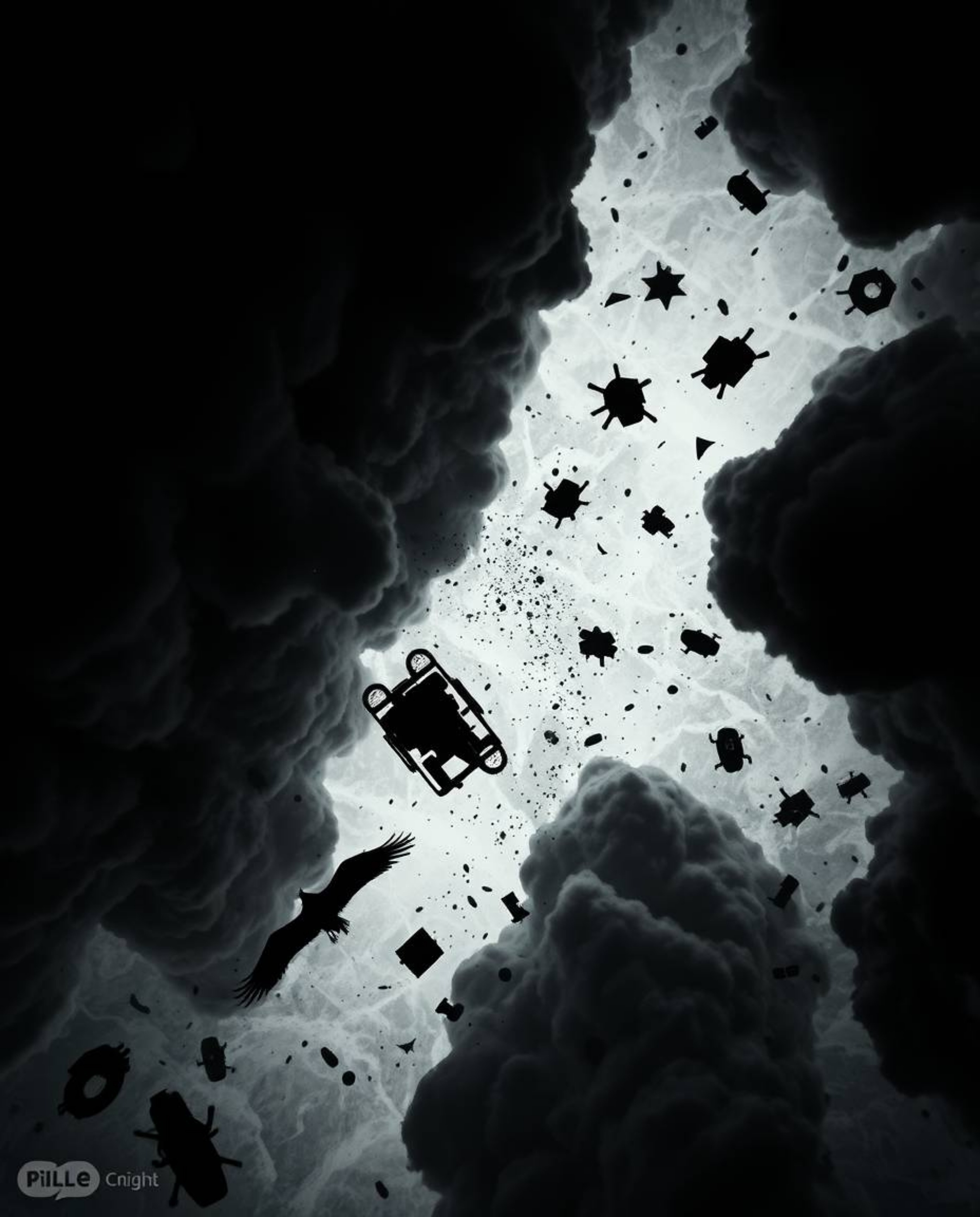 Experience a surreal and dramatic storm from a unique bird's-eye perspective. This high-contrast, low-key image captures the 