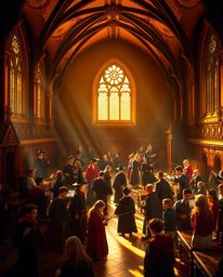 Discover a captivating magical school brimming with young wizards, bathed in warm golden light.  Experience a vibrant, luxuri