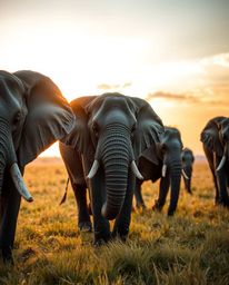 This is an extreme macro close-up photograph that captures a specific detail of elephants walking across a field at sunset. T