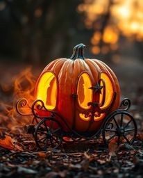 Witness a magical pumpkin transform into an enchanting carriage bathed in the warm, ethereal glow of golden hour light. This