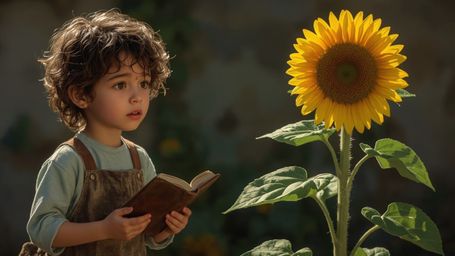 a warmly lit, cinematic photograph of a freckled, curly-haired young genius with bright, inquisitive brown eyes, wearing a wo