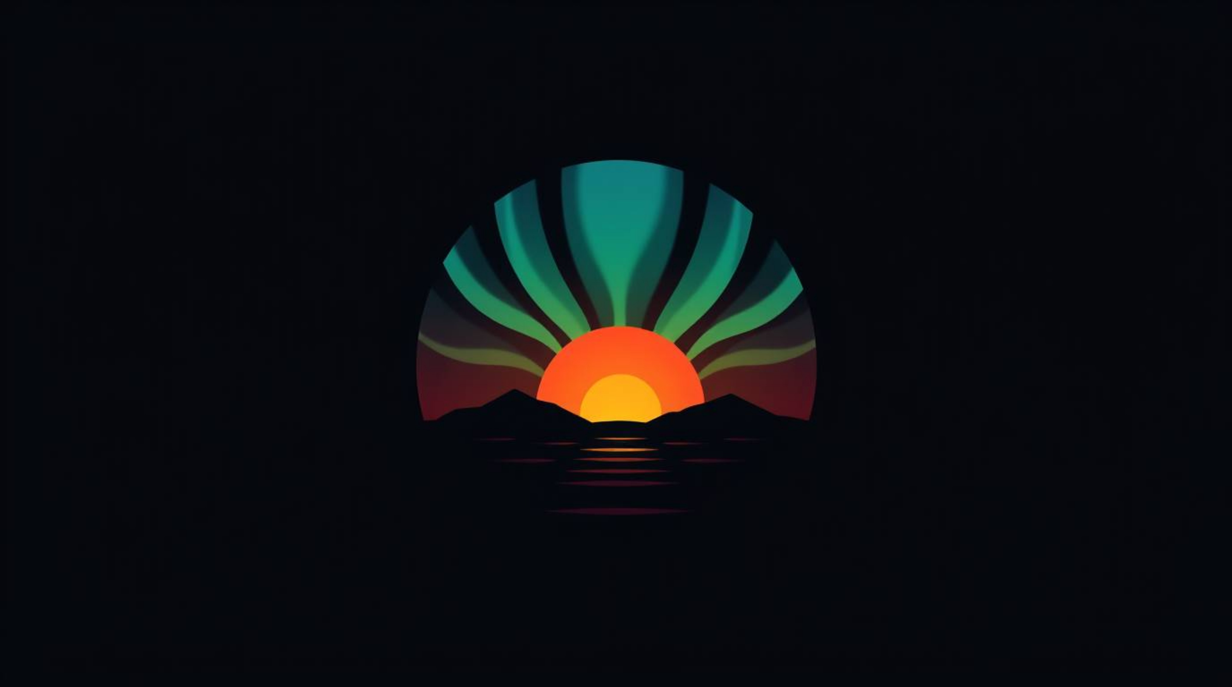 A minimalist geometric logo design featuring the Northern Lights emerging over a vibrant sunset.  Clean lines and balanced sy