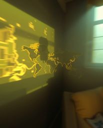 Experience a dynamic and cinematic vision with a glowing map projected in the air within the ambiance of an old study. The so