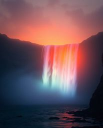 Immerse yourself in a soft, dreamy atmosphere with this image of glowing bioluminescent colors illuminating a sunset behind a