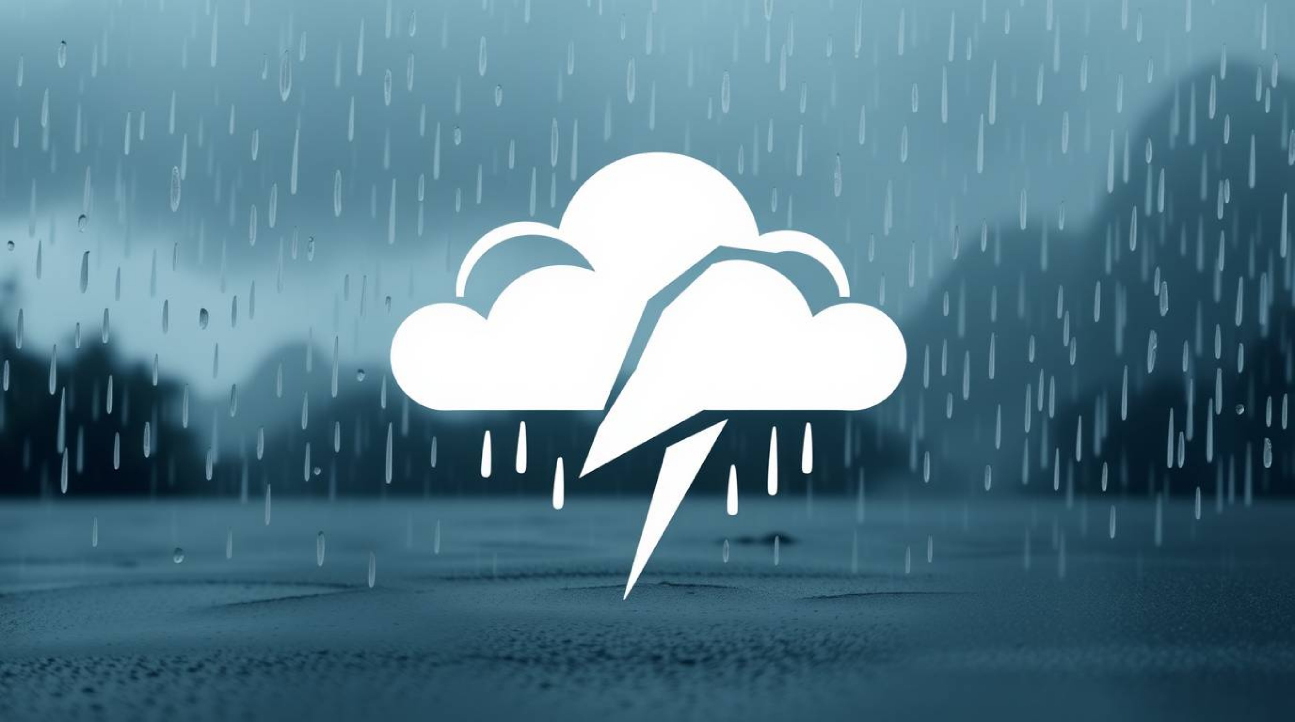 A visually striking logo design featuring a split image: one side depicts a wet, rainy scene with geometric shapes and clean 