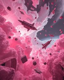 Experience a surreal storm visualized in futuristic sci-fi style using captivating infrared tones. This scene features flying