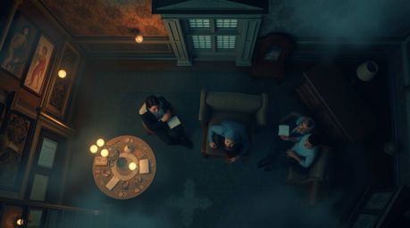 A group of teens finds themselves immersed in solving eerie mysteries within the confines of a haunted mansion, captured from