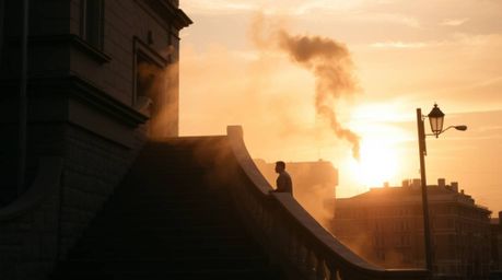 Capture the essence of candid street photography with natural earth tones in this captivating image. A lone figure, rendered 
