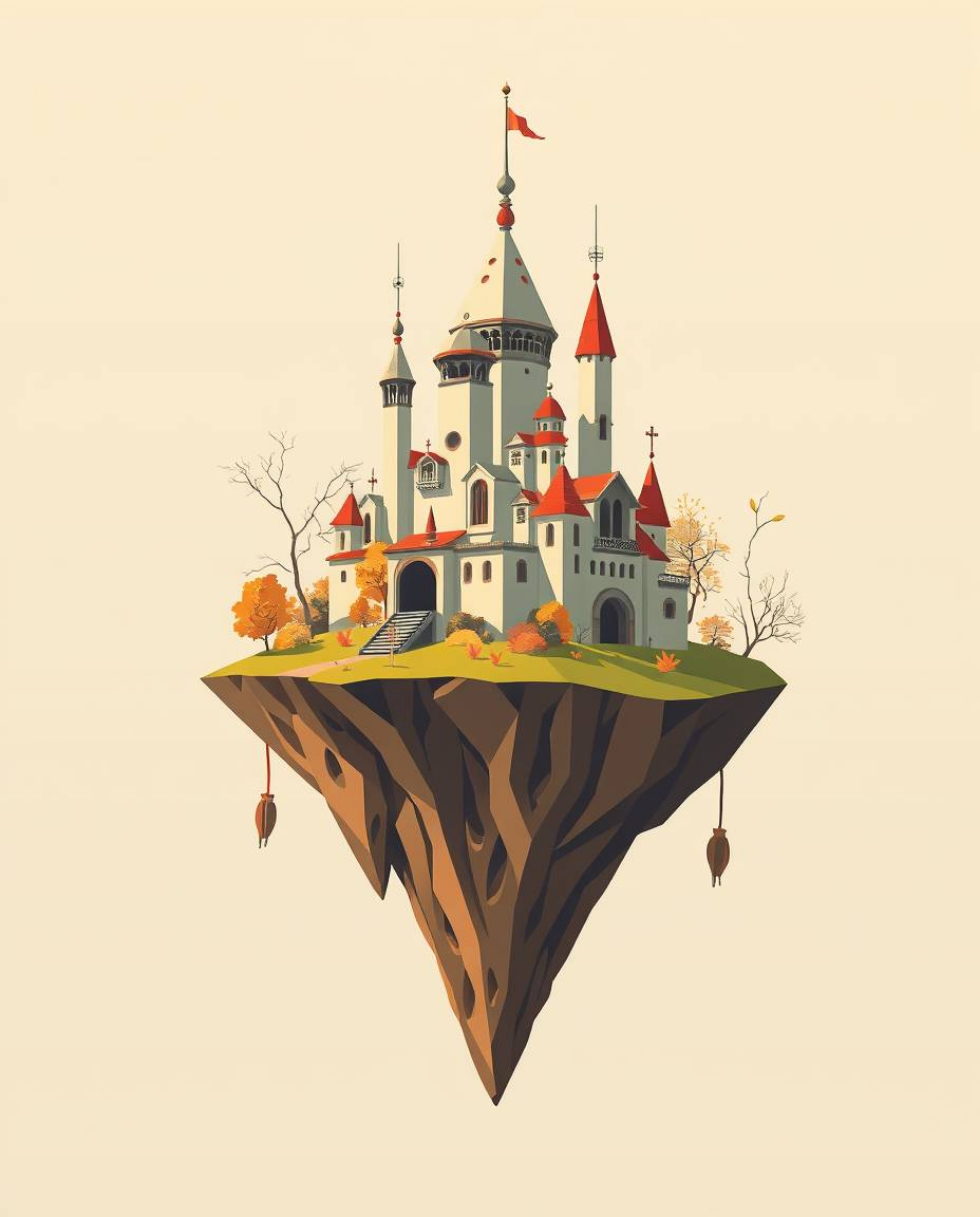 Explore a mesmerizing surreal floating island boasting strange architecture and intriguing geometric shapes.  Bathed in warm 