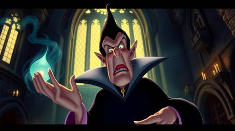 A captivating image of a classic Disney villain casting a spell within an ancient castle.  Rendered in a vibrant, cinematic s