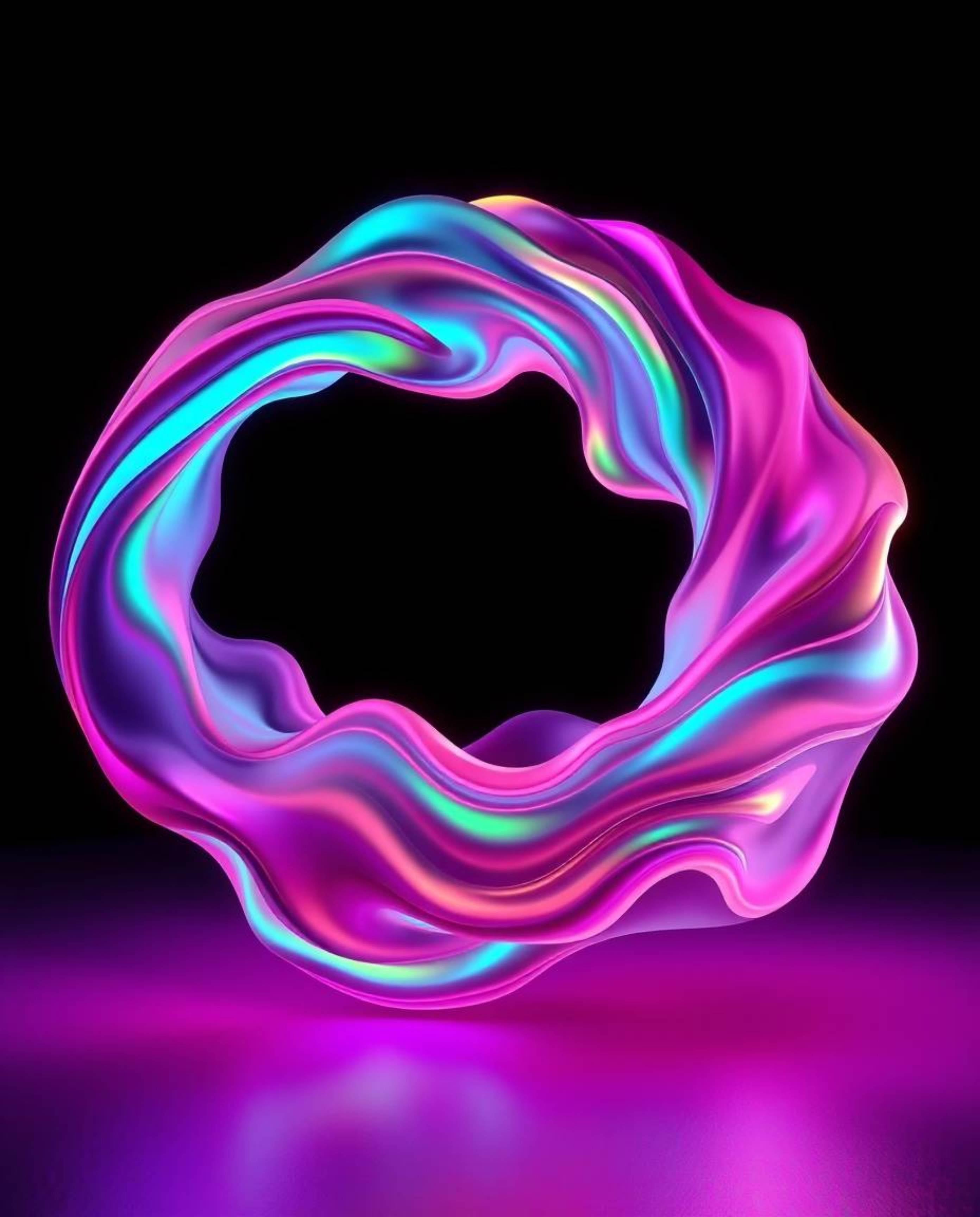 A mesmerizing 3D illustration showcasing glowing, bioluminescent colors as fluid shapes seamlessly morph into each other in a