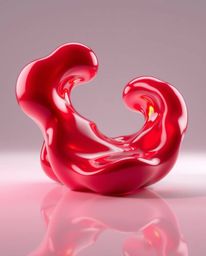 This digital rendering showcases sculptural 3D fluid shapes reminiscent of mercury, featuring a highly reflective surface bea