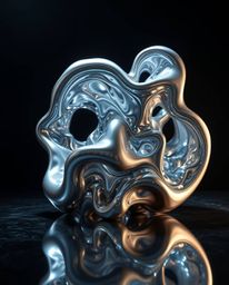 Explore captivating sculptural 3D fluid shapes reminiscent of mercury, brought to life with reflective surfaces and professio