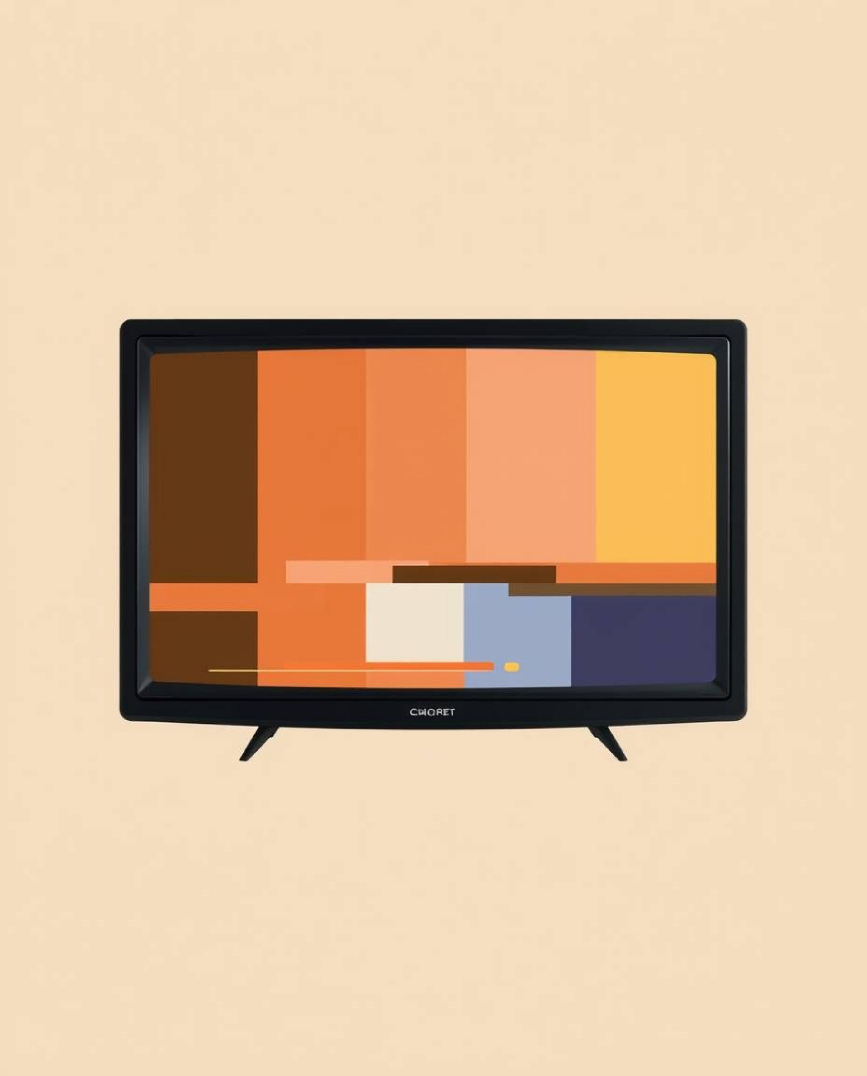 A modern flat design featuring a TV screen with glitch static.  The artwork utilizes a retro RGB separation effect, simple 2D