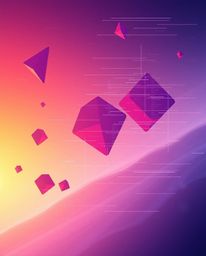 Explore a cinematic digital illustration featuring glitched geometric shapes gracefully floating in the vast expanse of cyber