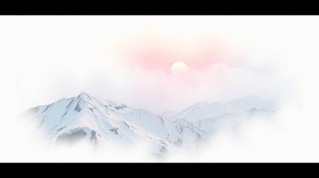 Explore breathtaking visuals featuring snow-covered mountains bathed in the warm glow of a pastel sunset, rendered with a sof