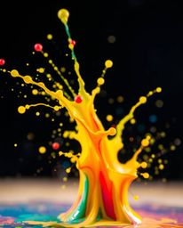 This image captures a vibrant and colorful paint splash frozen in mid-air with incredible detail, thanks to high-speed photog