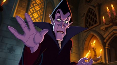 A captivating digital illustration of a classic Disney villain casting a spell within the warm candlelit ambiance of an ancie
