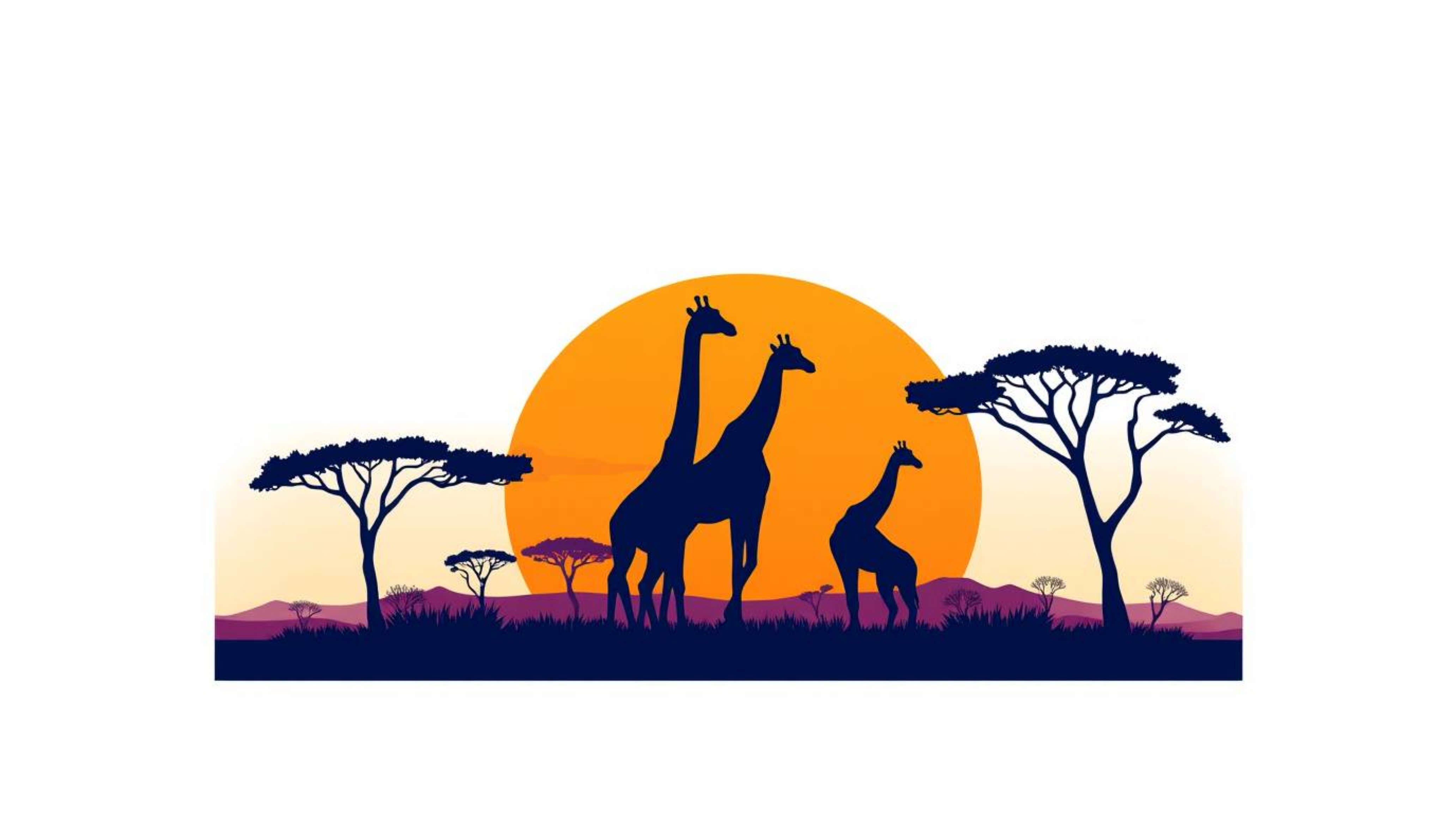 This inspired logo design captures a serene sunset over the savanna, featuring silhouetted giraffes for a touch of African wi