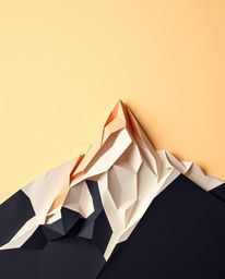 This artwork depicts a high-alpine peak sunset in an origami style, featuring a distinct folded paper aesthetic. The piece is