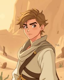 Explore a captivating desert adventure with a graceful and elegant Disney-style hero. This illustration features refined faci