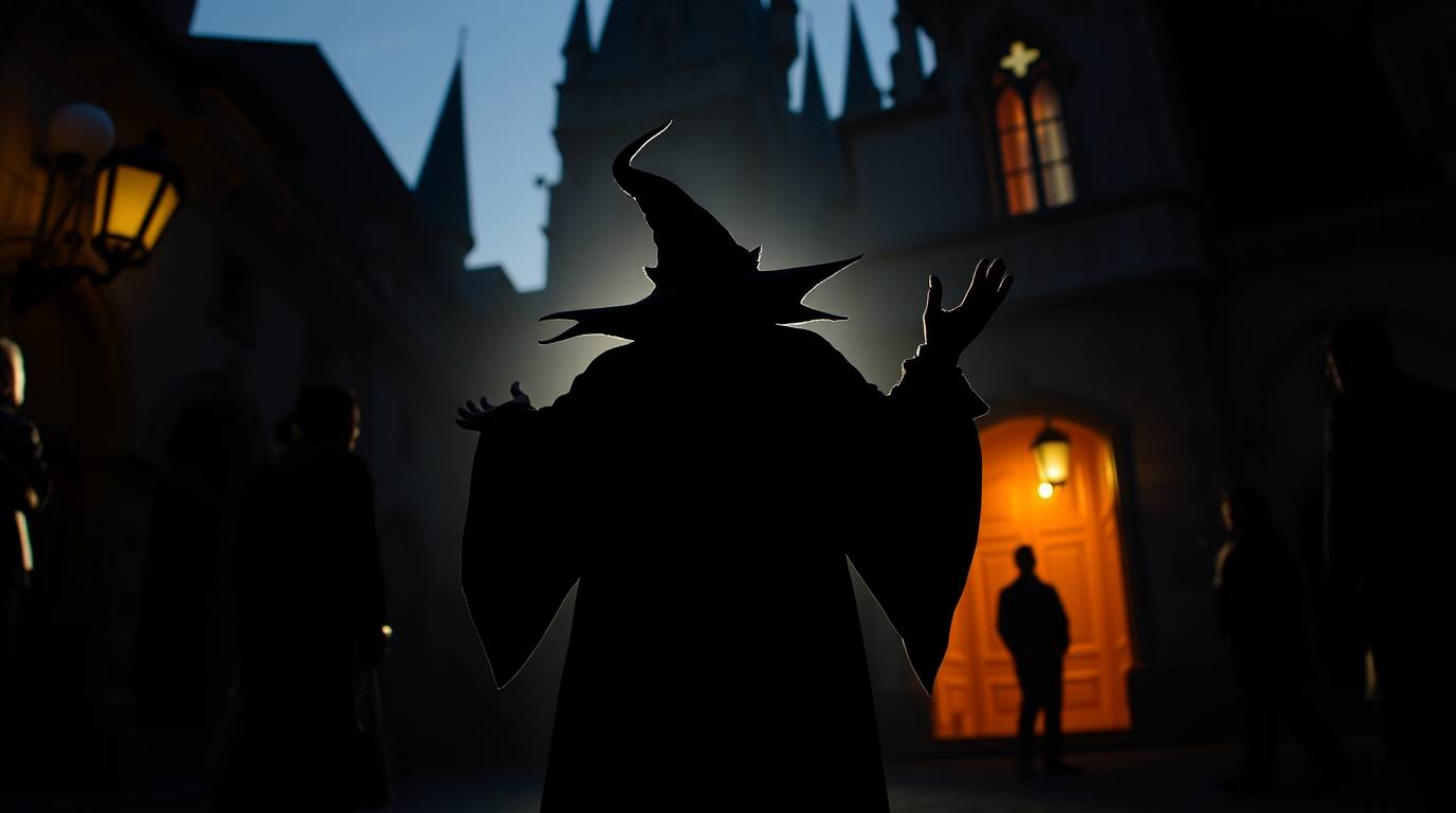 Explore the captivating blend of silhouetted backlighting and candid street photography, featuring a classic Disney villain c