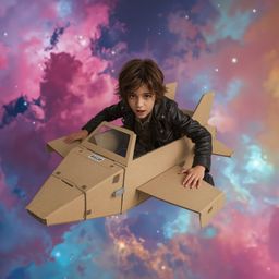 Experience the wonder of childhood imagination in this high-fashion photography series. A boy with messy brown hair and brigh