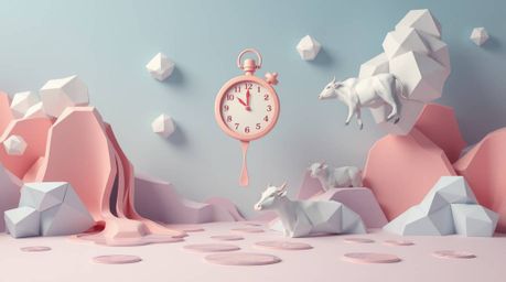 Explore a surreal dreamscape featuring melting clocks and floating cows rendered in an intricate origami style. This artwork 
