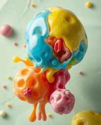 Explore the captivating world of floating 3D jelly blobs, showcasing vibrant colors and synthetic textures achieved through a