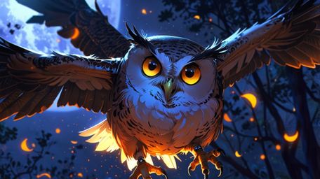 In a serene and magical nighttime scene, rendered in a beautiful fusion of Pixar's emotional depth and anime's artistic flair