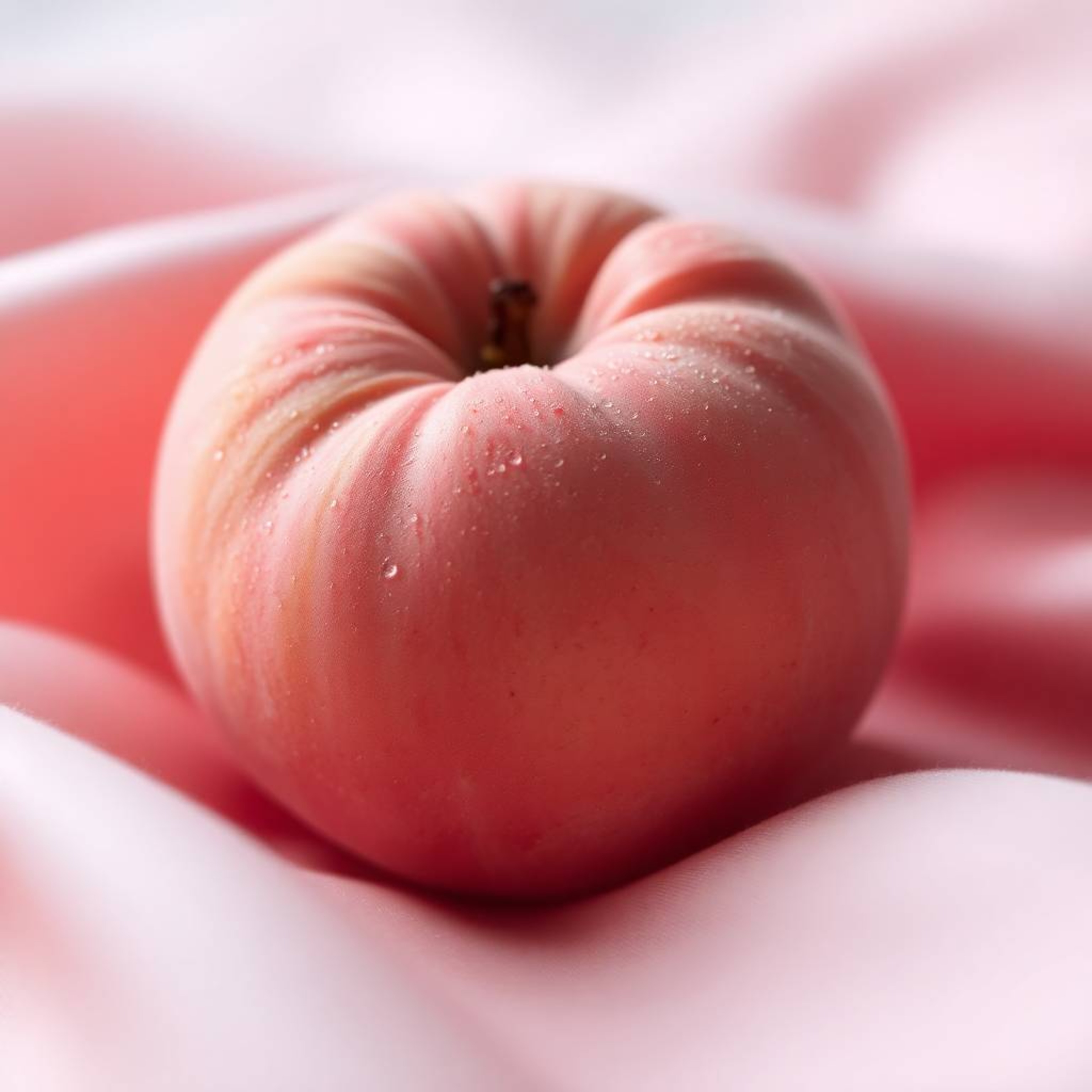 This image evokes an eerie and creepy atmosphere through an intricate origami-style close-up of a soft, blushing pink peach r