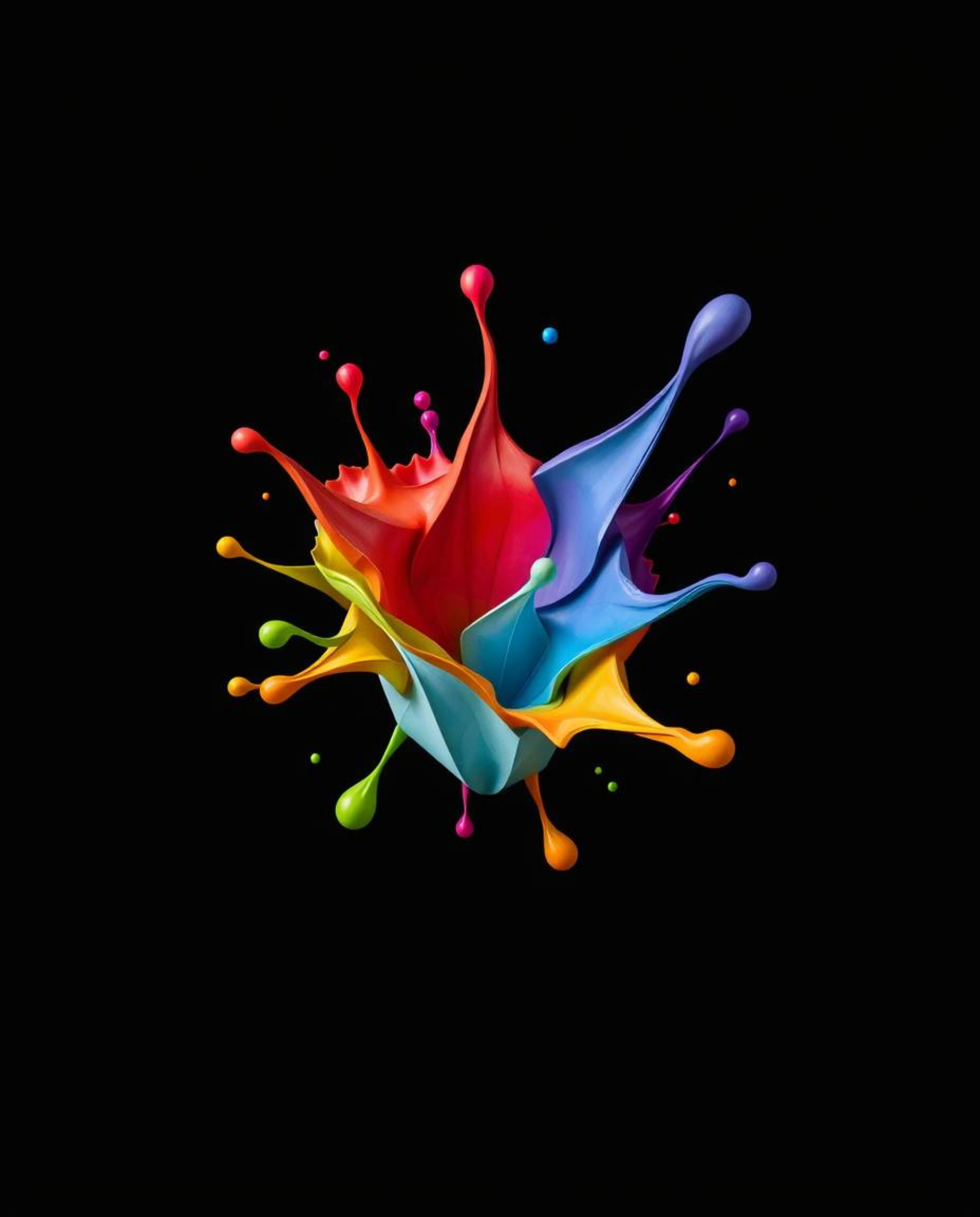 This artwork features an intricate origami-style illustration of a vibrant paint splash frozen in mid-air. The image showcase