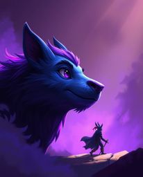 A captivating digital painting showcases a talking animal sidekick assisting a hero on a grand adventure. The artwork feature