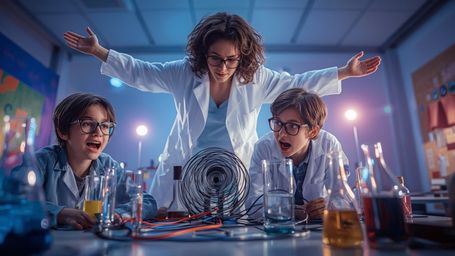 A breathtaking, cinematic photograph, reminiscent of Pixar's vibrant and imaginative style, captures two ecstatic 12-year-old