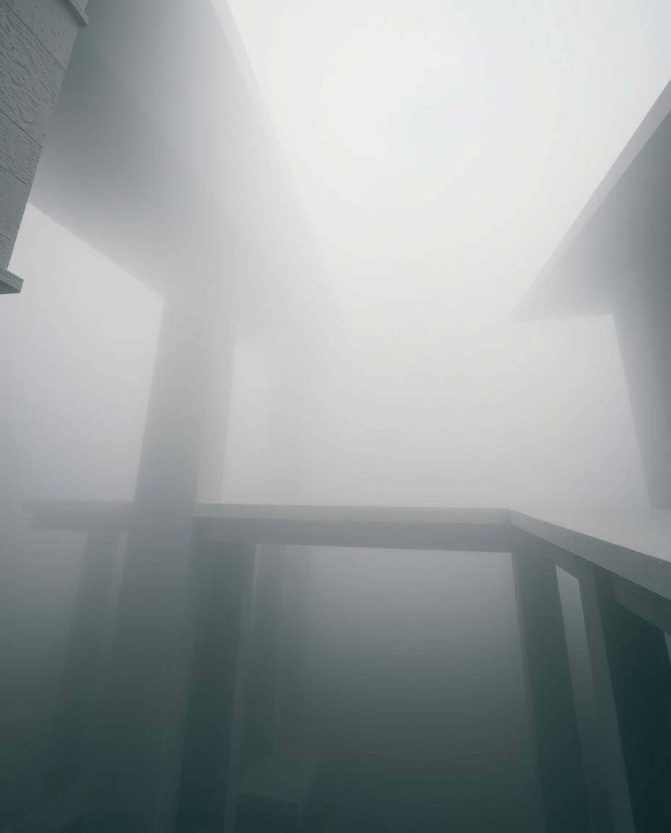 A brave hero embarks on a Disney-style desert adventure, shrouded in thick fog. This architectural photography showcases shar