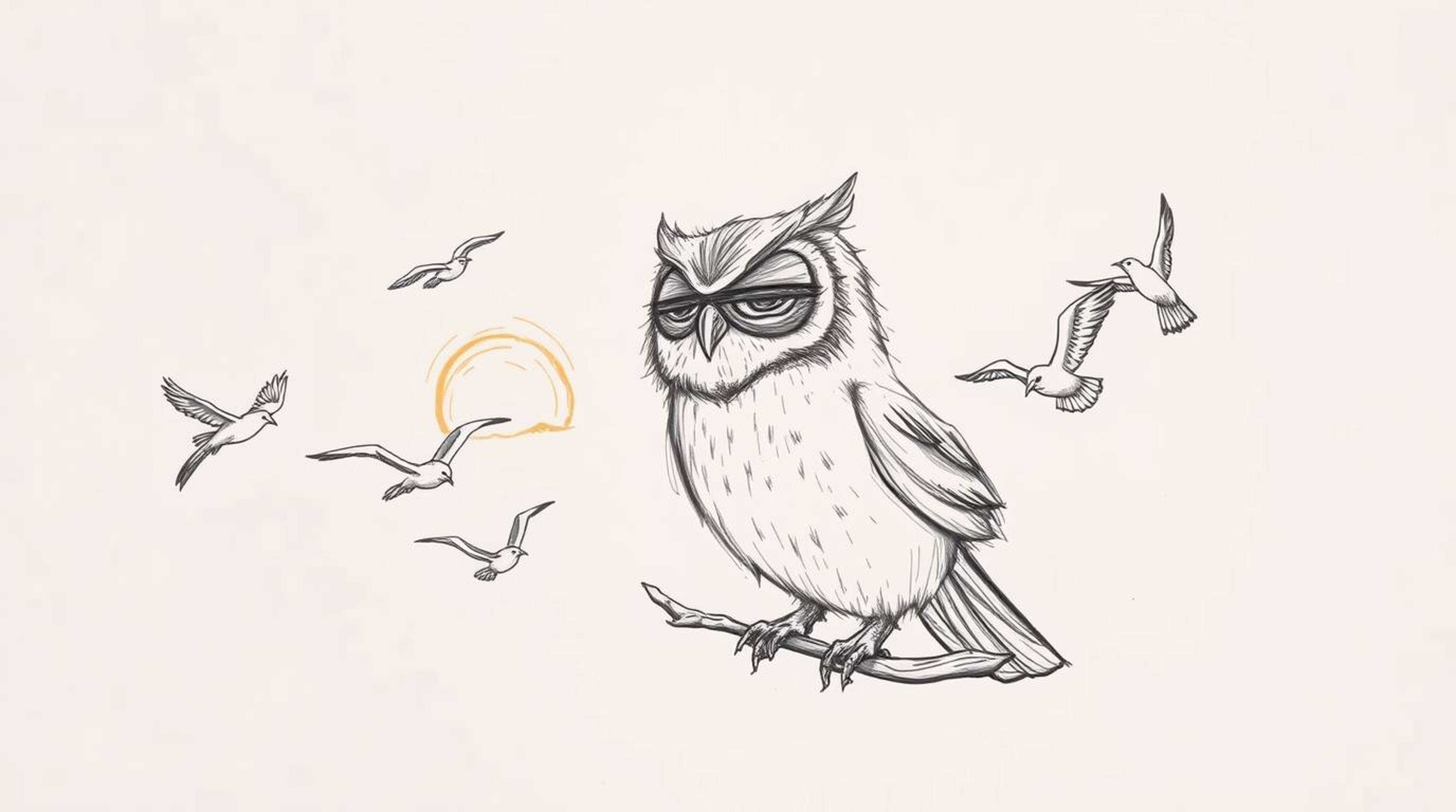 A heartwarming hand-drawn illustration in the style of Pixar, depicting a blind owl with expressive features teaching a class