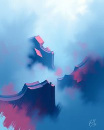 Explore the beauty of a thick foggy landscape in this dynamic digital sketch. Featuring futuristic 3D fluid shapes with glowi