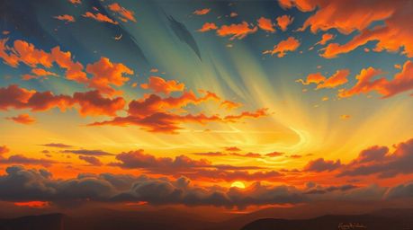 This collection features classic oil paintings depicting a breathtaking sunset sky with the ethereal Northern Lights emerging