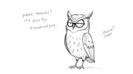 A heartwarming hand-drawn sketch in the style of Pixar depicts a wise, blind owl with textured pencil strokes guiding young b