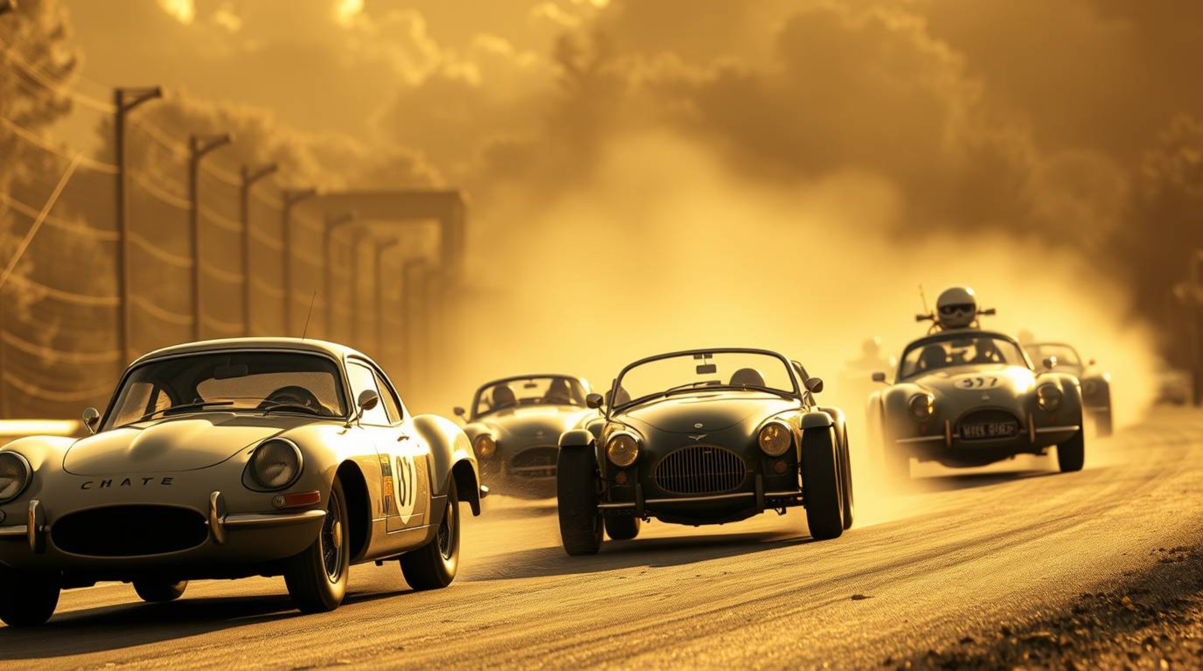 Experience the thrill of a wacky racing scene featuring outlandish cars, all captured in classic black and white under the wa