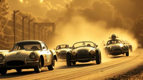 Experience the thrill of a wacky racing scene featuring outlandish cars, all captured in classic black and white under the wa